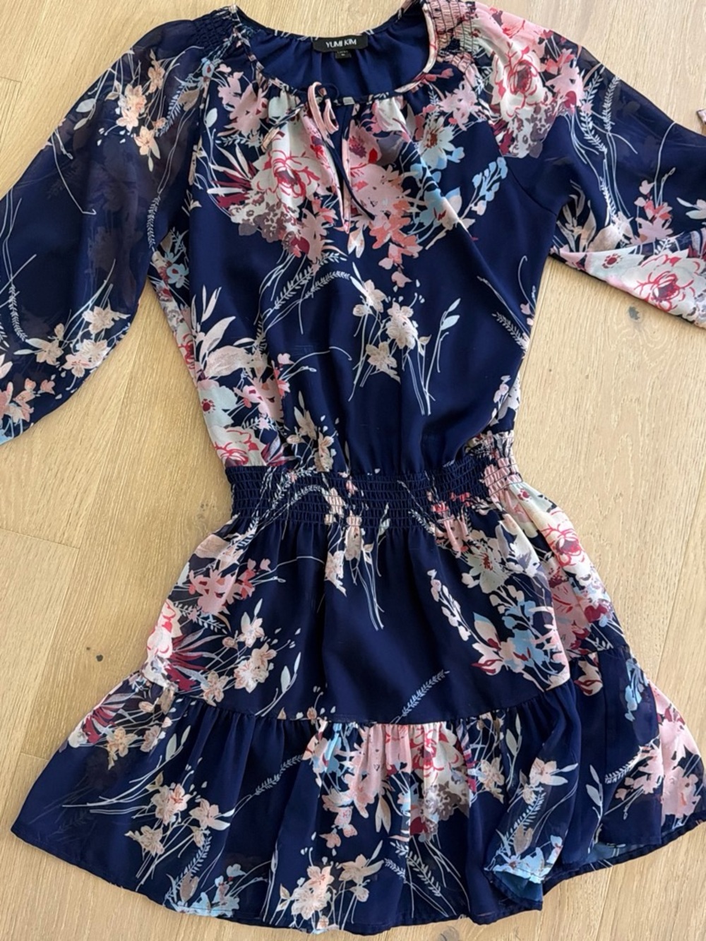 Yumi Kim Navy Floral Smock-Waist Women's Dress